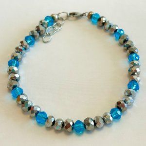 Aqua Blue & Silver Bead Bracelet